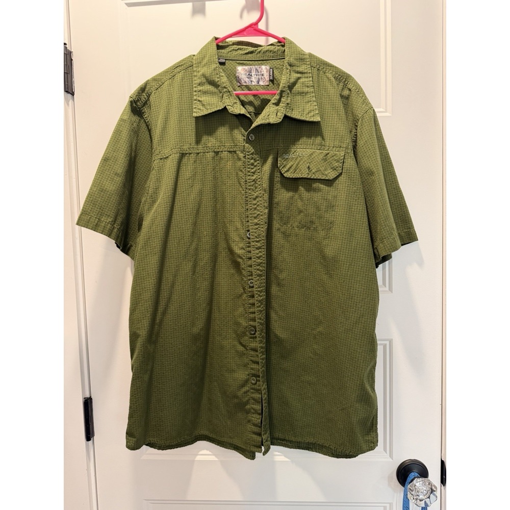 Realtree Mens XL Green Grid Short Sleeve Button Down Fishing Hiking ShirtOutdoor